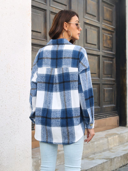 Plaid Button Up Collared Neck Long Sleeve Shirt