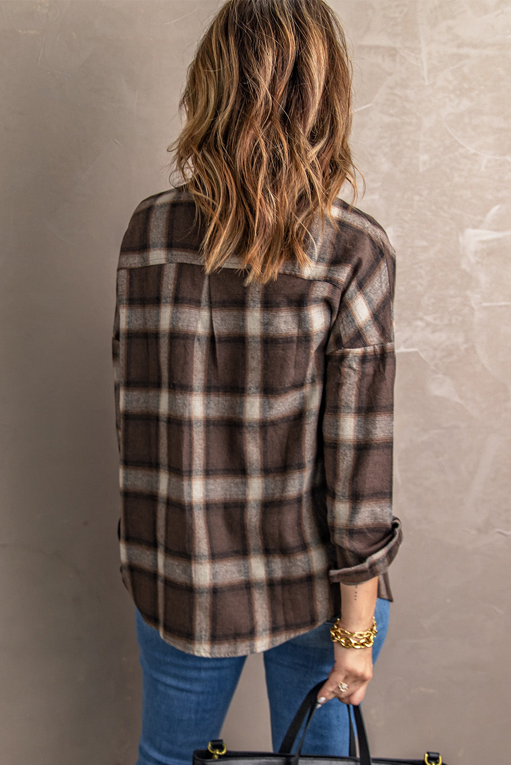 Plaid Button Up Dropped Shoulder Shirt