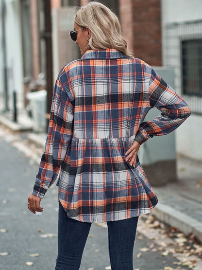 Plaid Button Up Dropped Shoulder Shirt