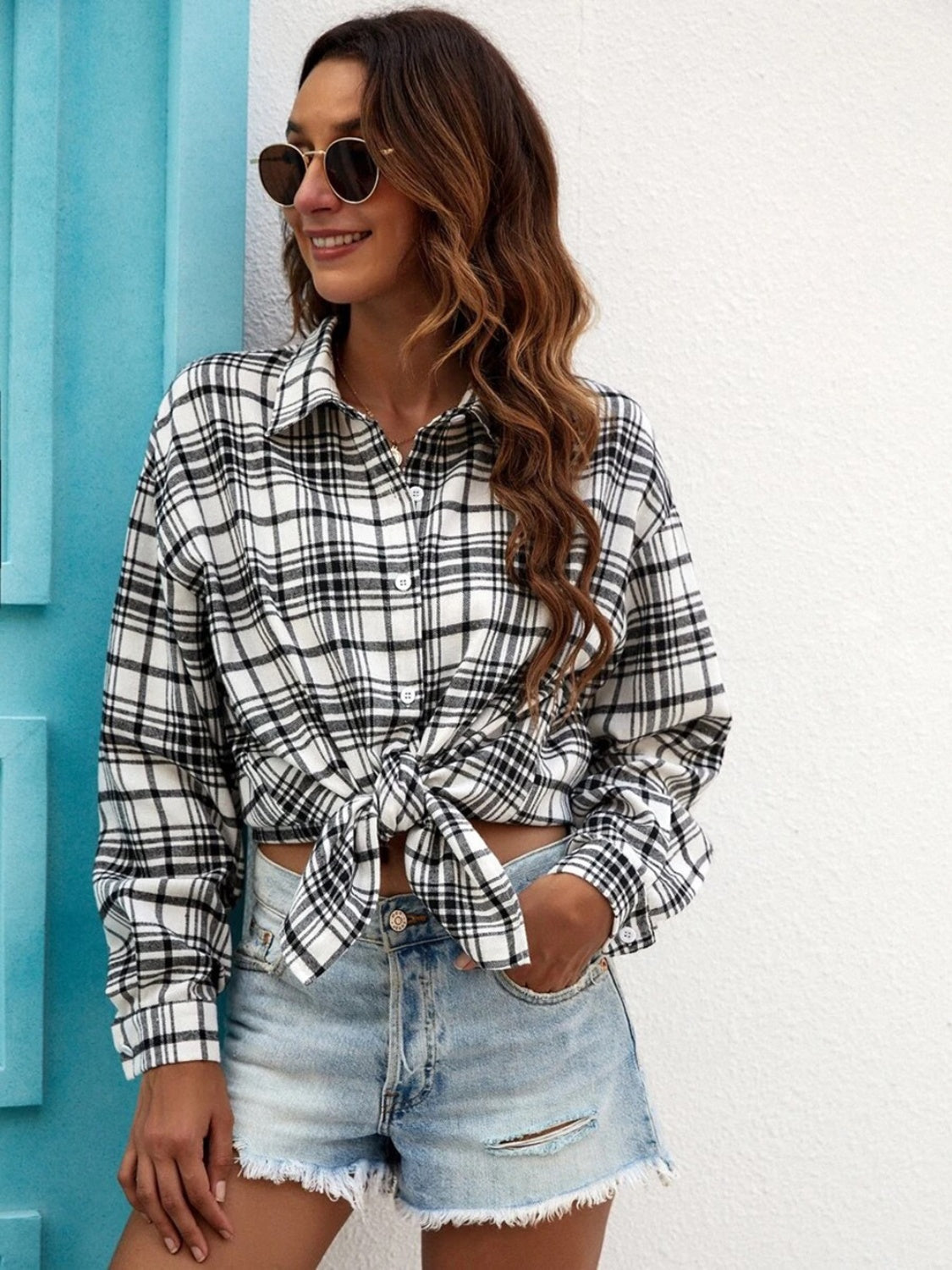 Plaid Collared Neck Button Down Shirt