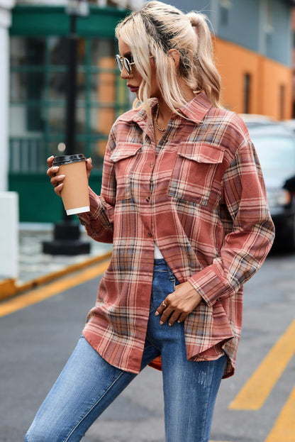 Plaid Collared Neck Long Sleeve Shirt