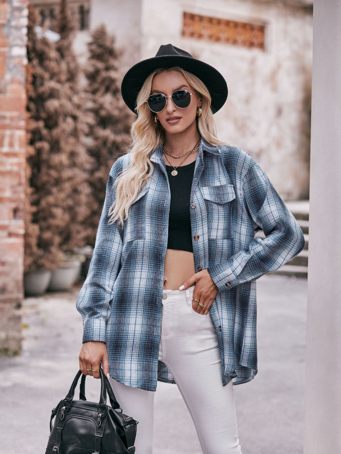 Plaid Dropped Shoulder Longline Shirt