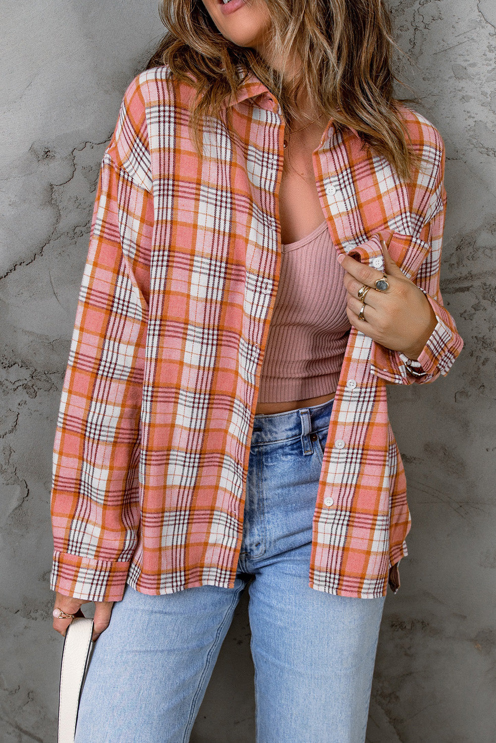 Plaid Pocketed Dropped Shoulder Shirt