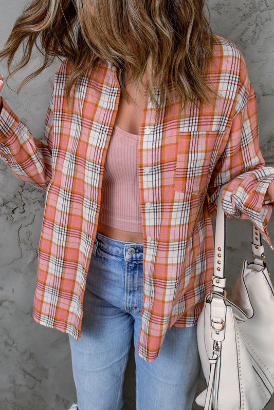 Plaid Pocketed Dropped Shoulder Shirt