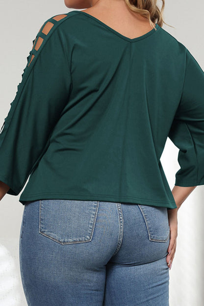 Plus Size Cutout Three-Quarter Sleeve Blouse