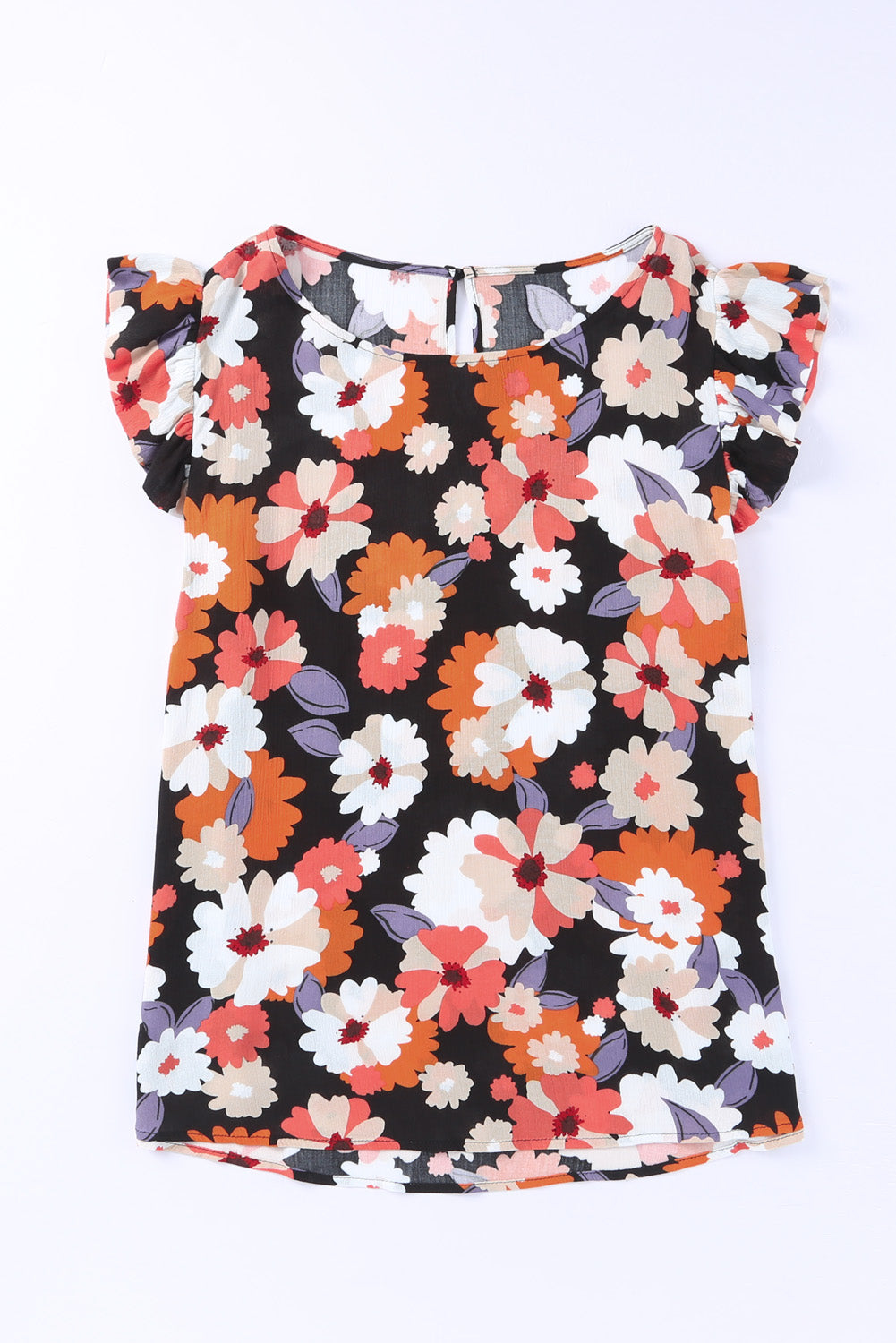 Plus Size Floral Flutter Sleeve Round Neck Top