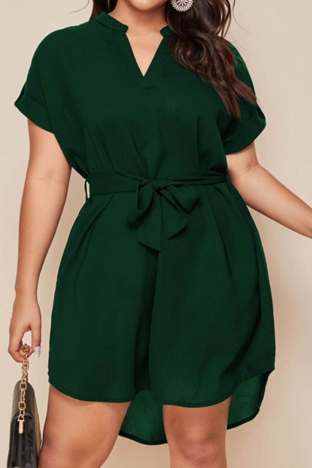 Plus Size Notched Tie Waist Mini Dress