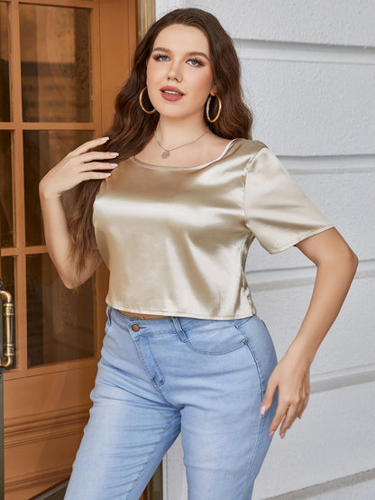 Plus Size Short Sleeve Tie Back Blouse