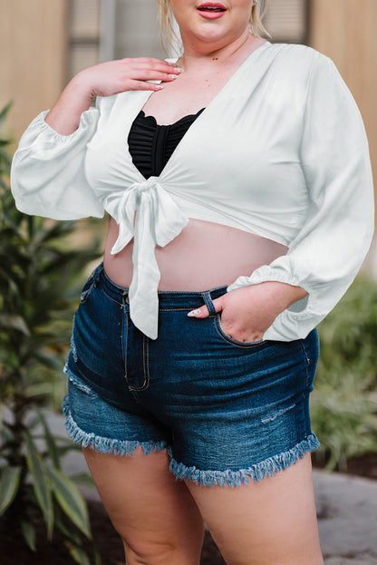 Plus Size Tie Front Crop Top