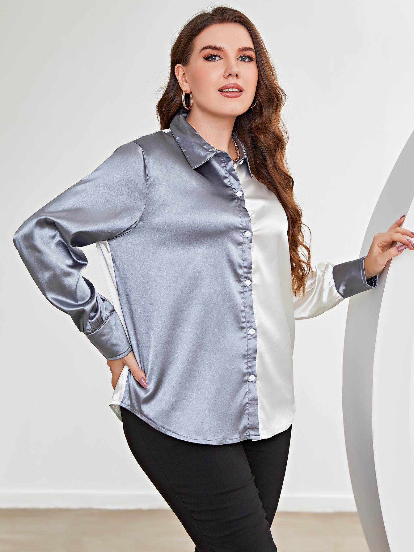 Plus Size Two-Tone Long Sleeve Shirt