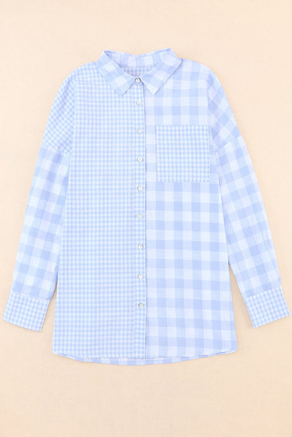 Pocketed Plaid Dropped Shoulder Shirt