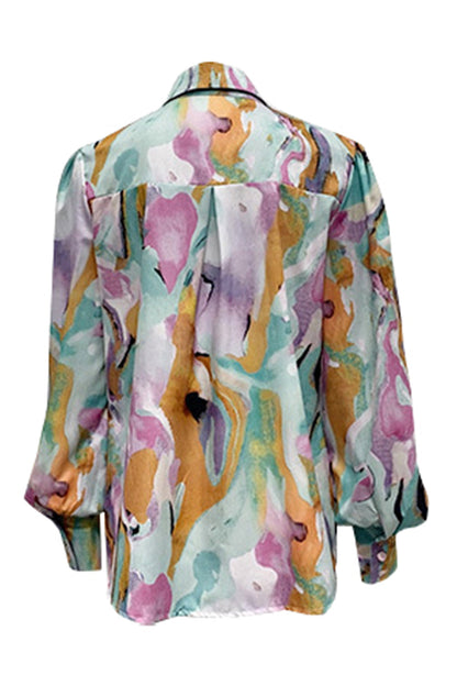 Printed Button Up Lantern Sleeve Shirt