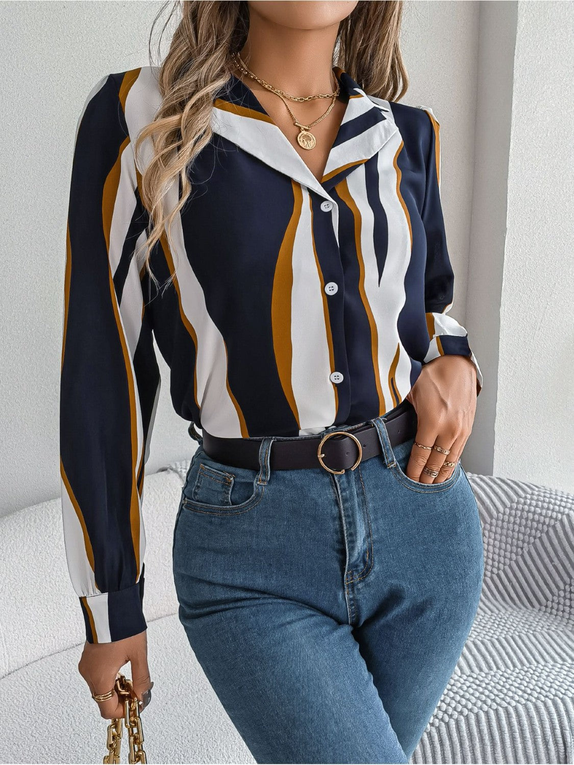 Printed Button Up Long Sleeve Shirt