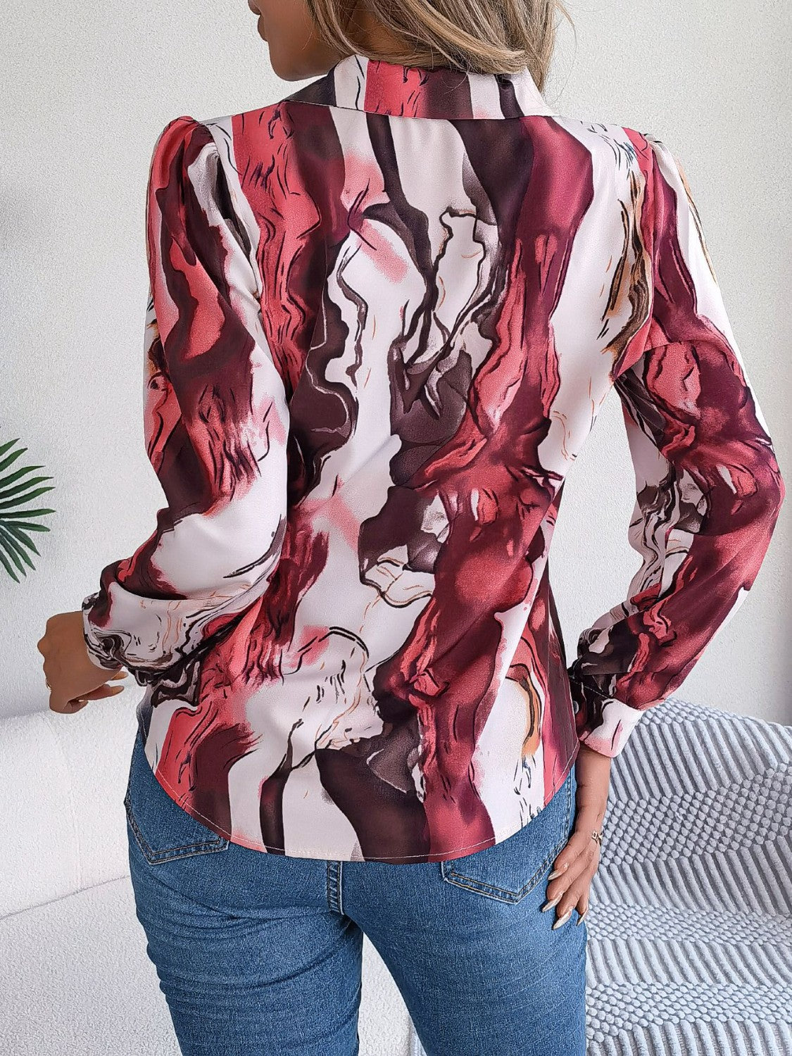 Printed Button Up Long Sleeve Shirt