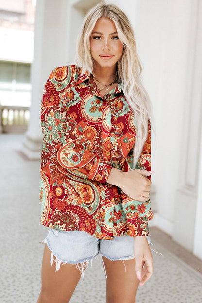 Printed Button Up Long Sleeve Shirt