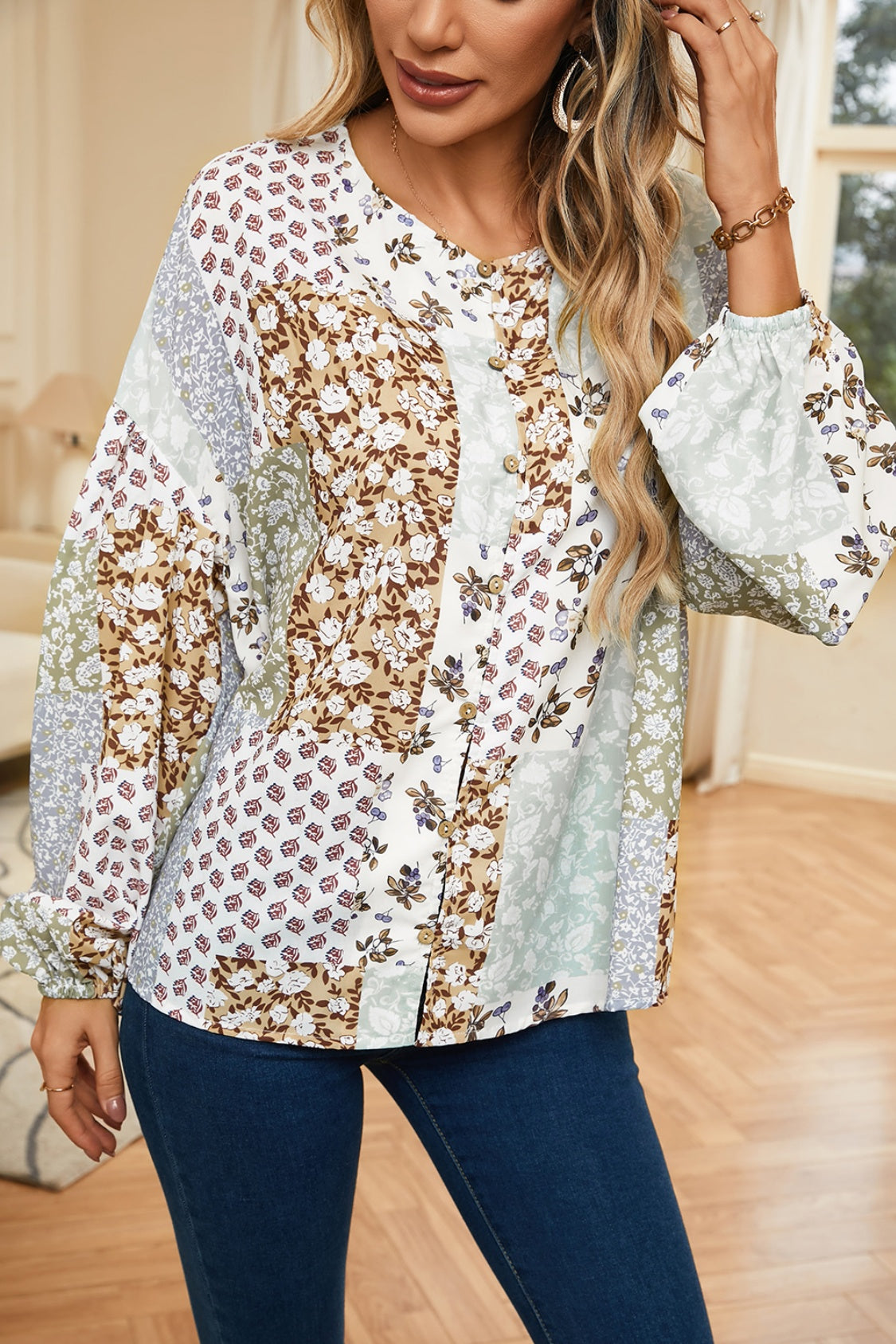 Printed Button Up Long Sleeve Shirt