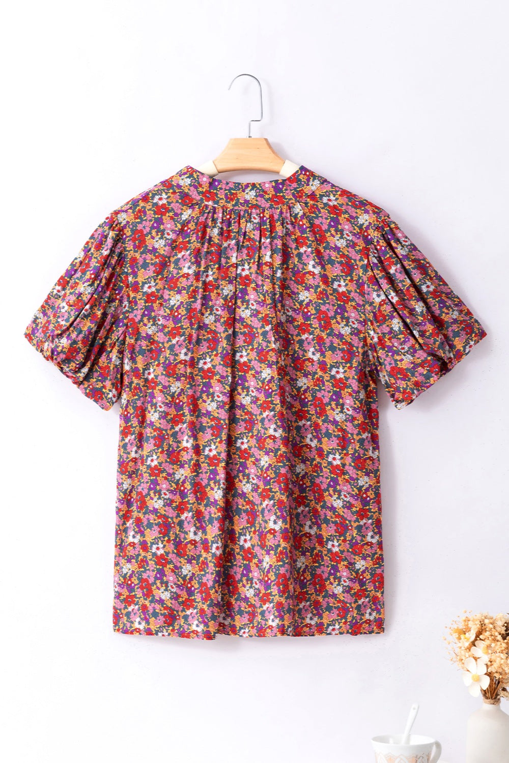 Printed Mock Neck Short Sleeve Blouse