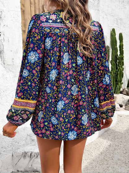 Printed Tie Neck Long Sleeve Blouse