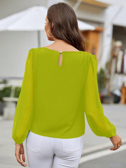 Round Neck Balloon Sleeve Blouse