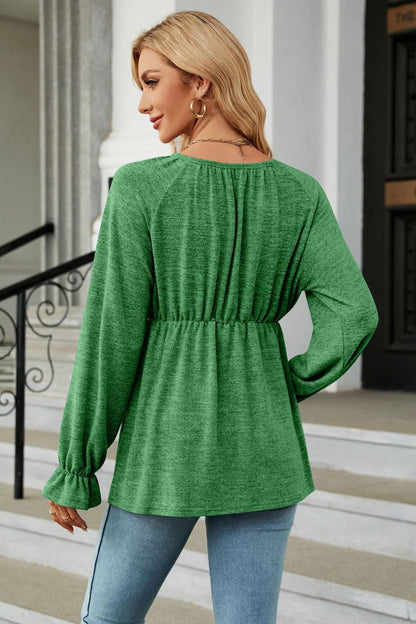 Round Neck Flounce Sleeve Blouse