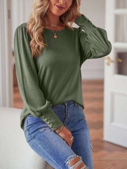 Round Neck Lantern Sleeve Blouse