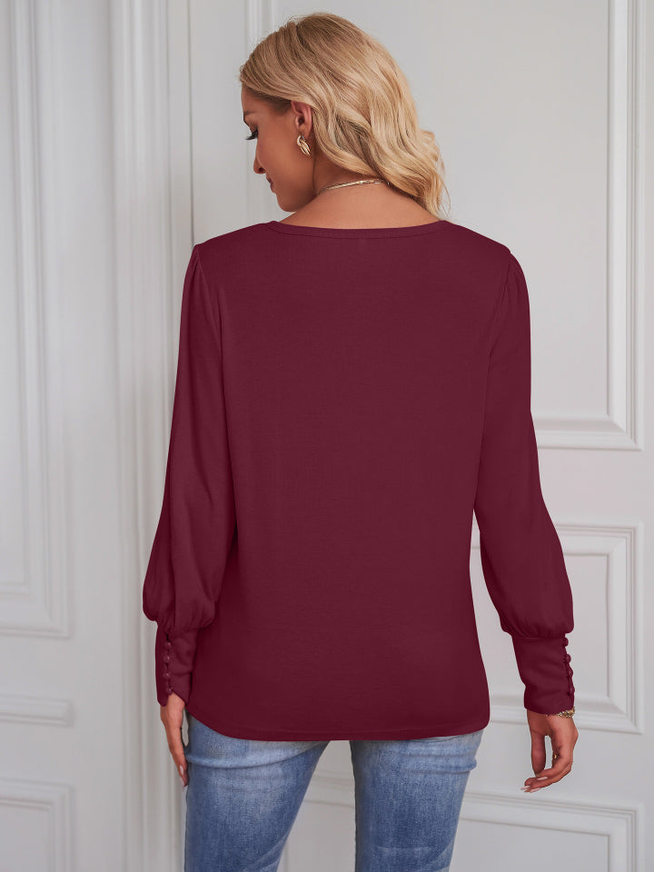 Round Neck Lantern Sleeve Blouse