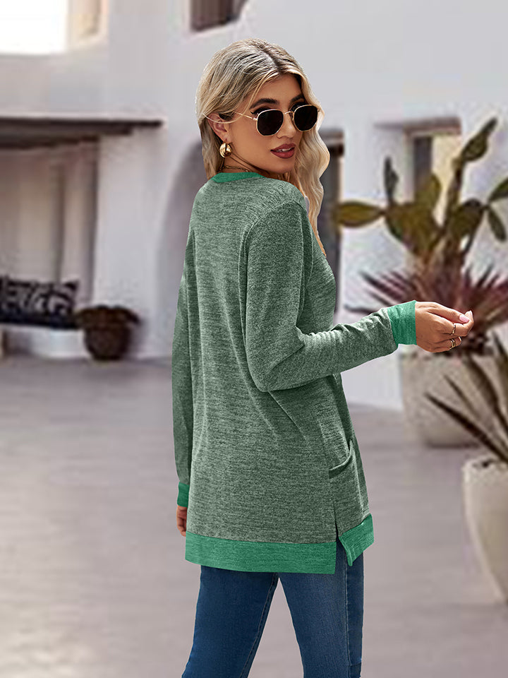 Round Neck Long Sleeve Blouse