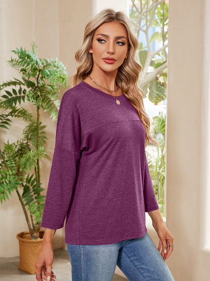 Round Neck Long Sleeve Drop Shoulder Blouse