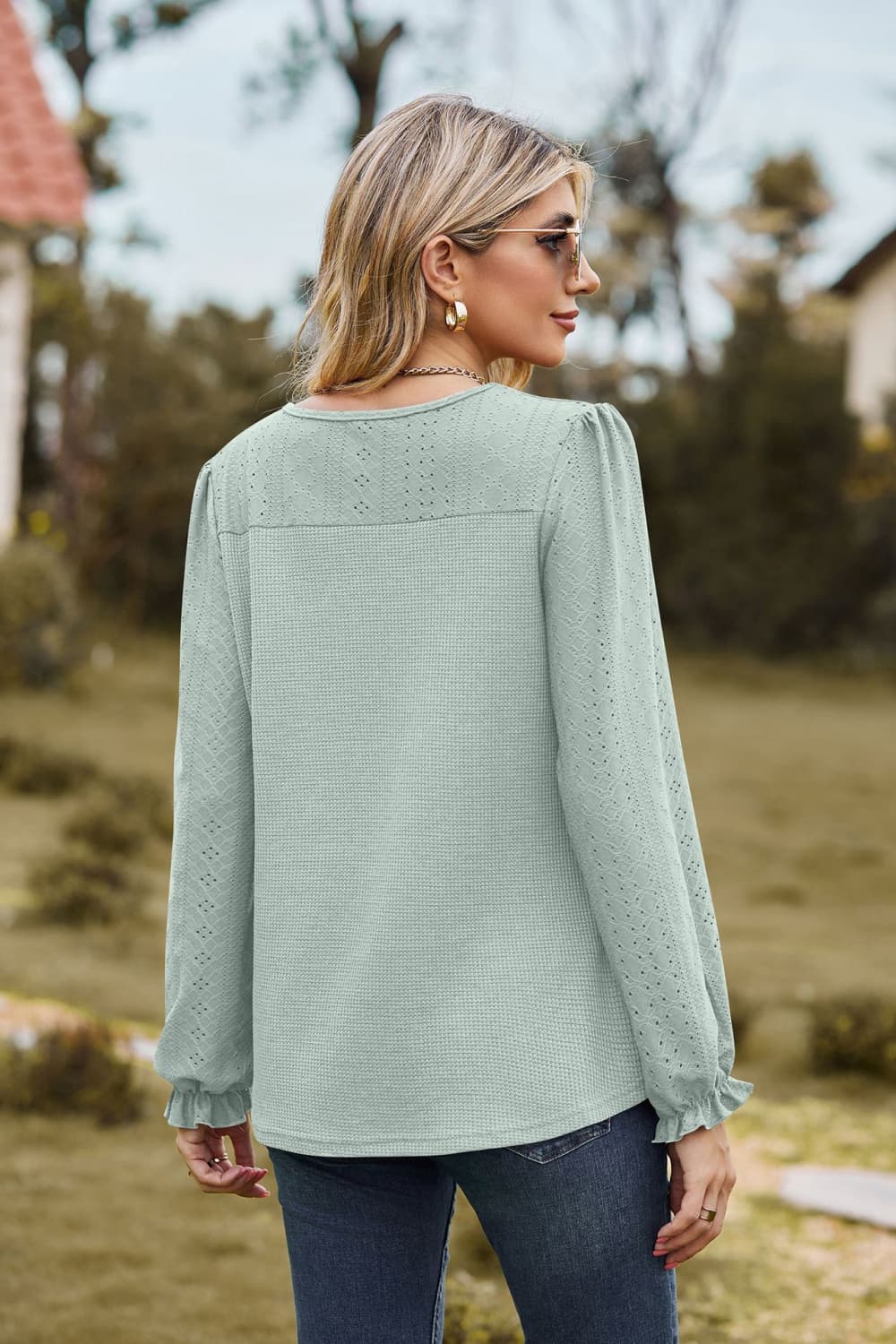 Round Neck Puff Sleeve Blouse