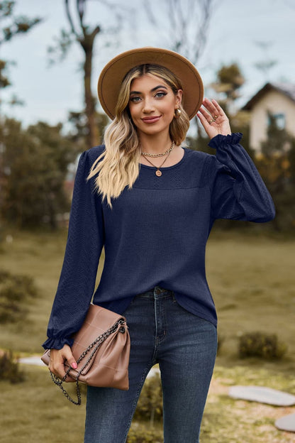 Round Neck Puff Sleeve Blouse