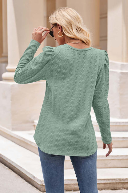 Round Neck Puff Sleeve Blouse