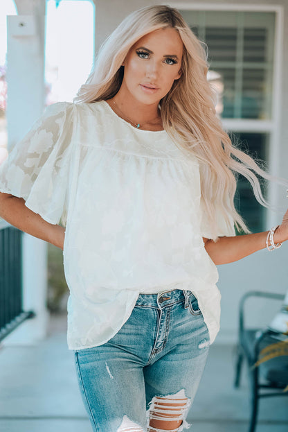 Round Neck Puff Sleeve Blouse