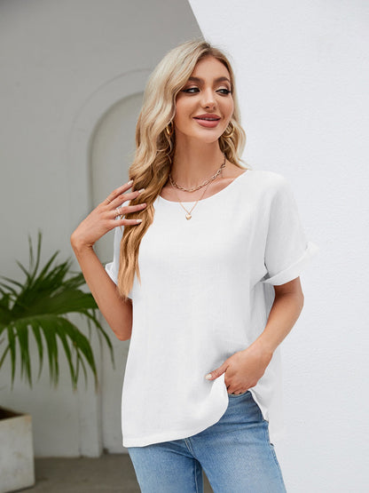 Round Neck Short Sleeve Blouse