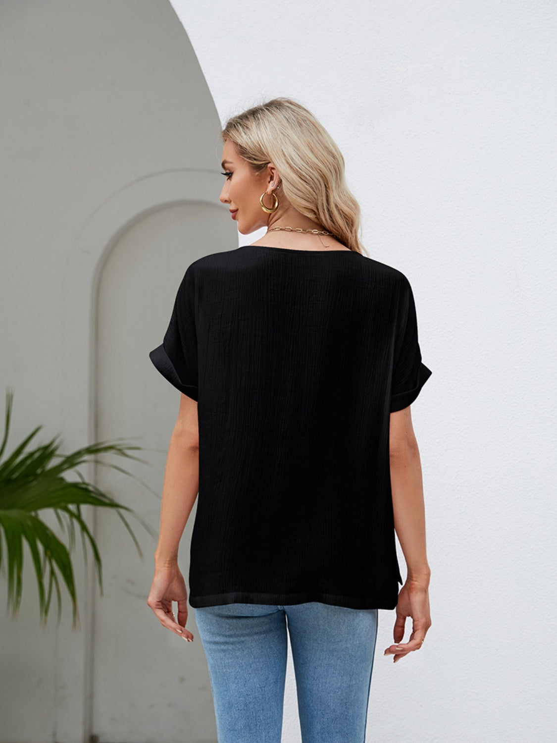 Round Neck Short Sleeve Blouse