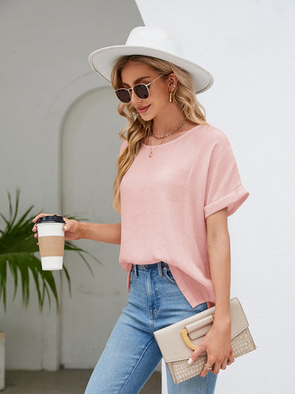 Round Neck Short Sleeve Blouse