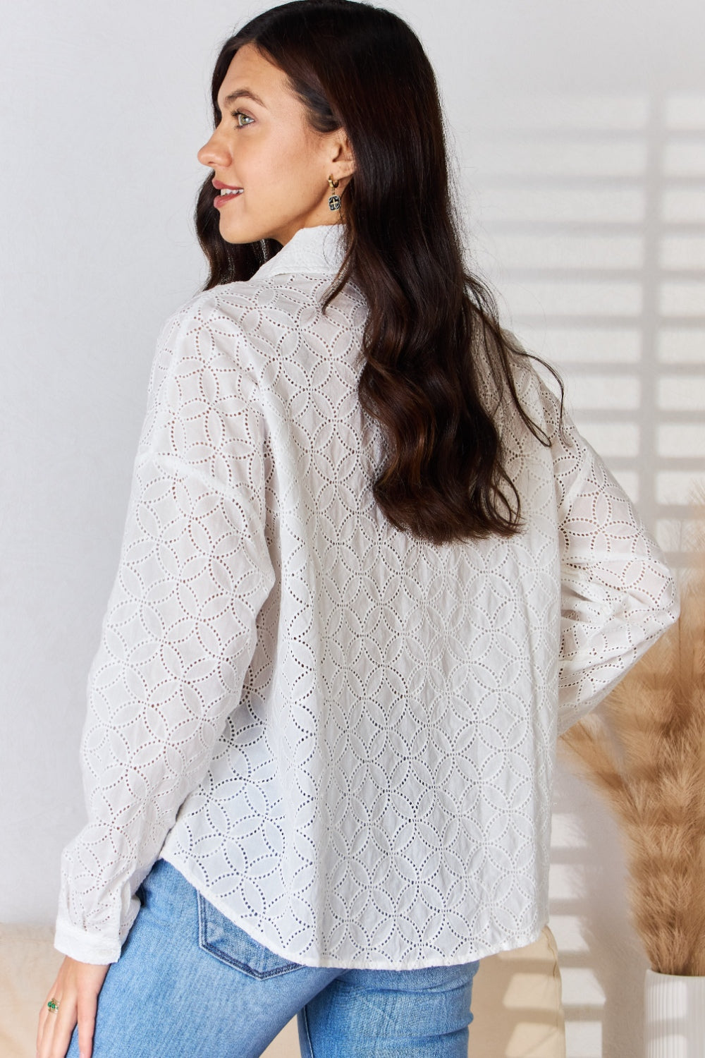 Rousseau Long Sleeve Button Up Eyelet Shirt