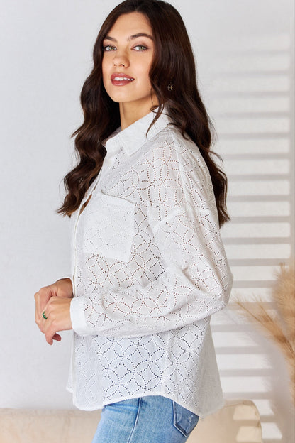 Rousseau Long Sleeve Button Up Eyelet Shirt