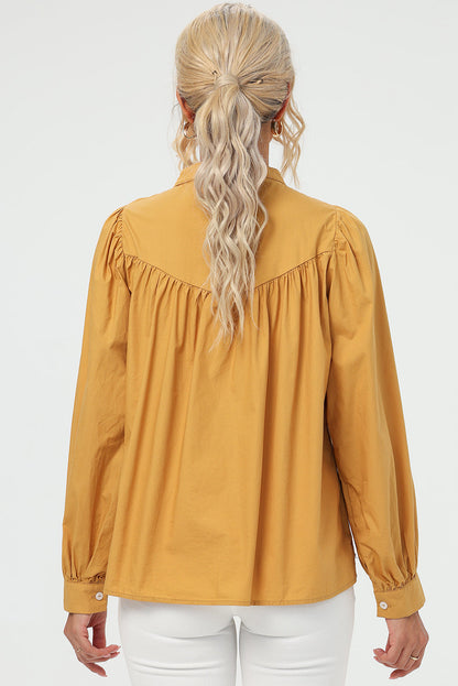 Ruched Button Up Long Sleeve Shirt