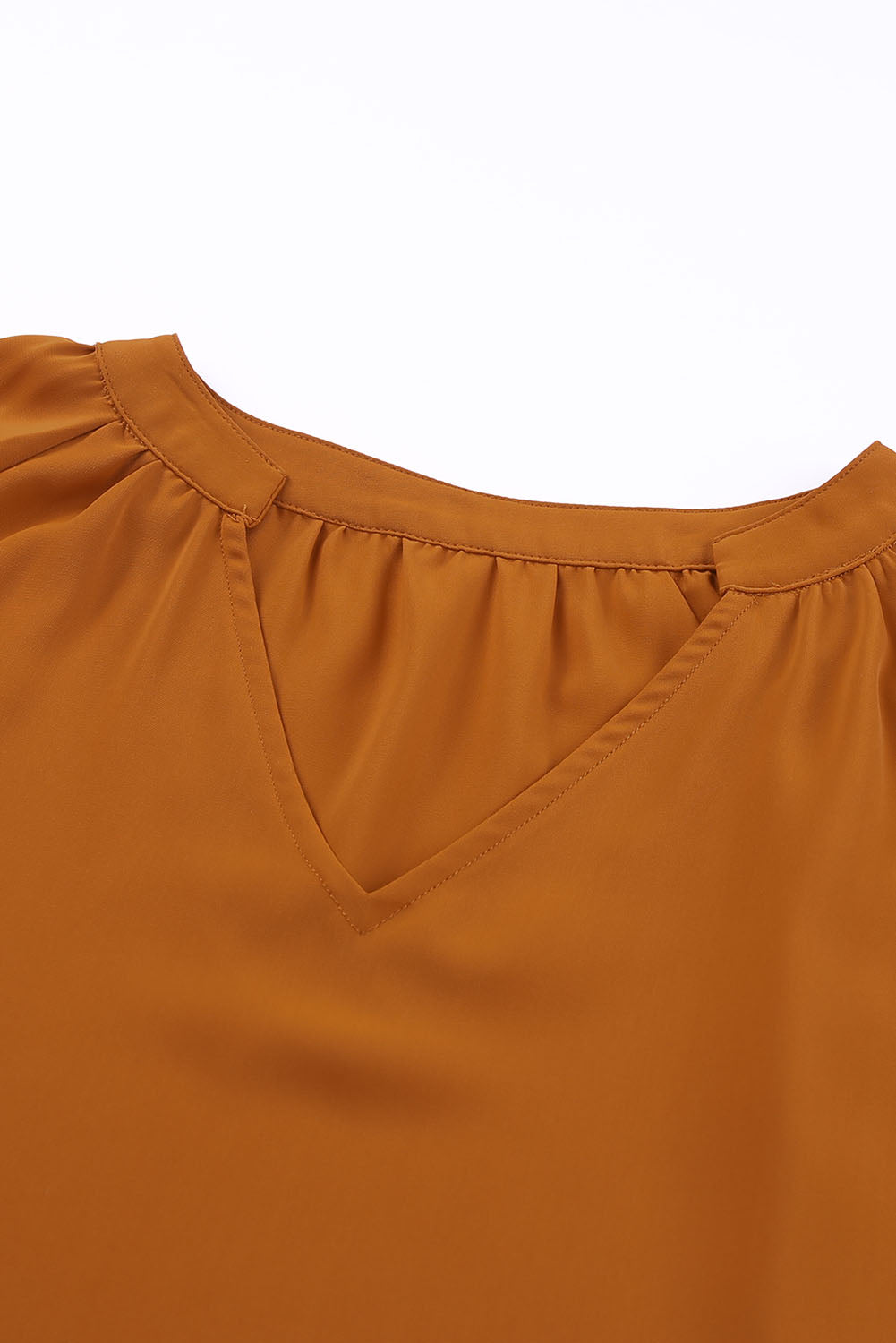 Ruched Notched Balloon Sleeve Blouse