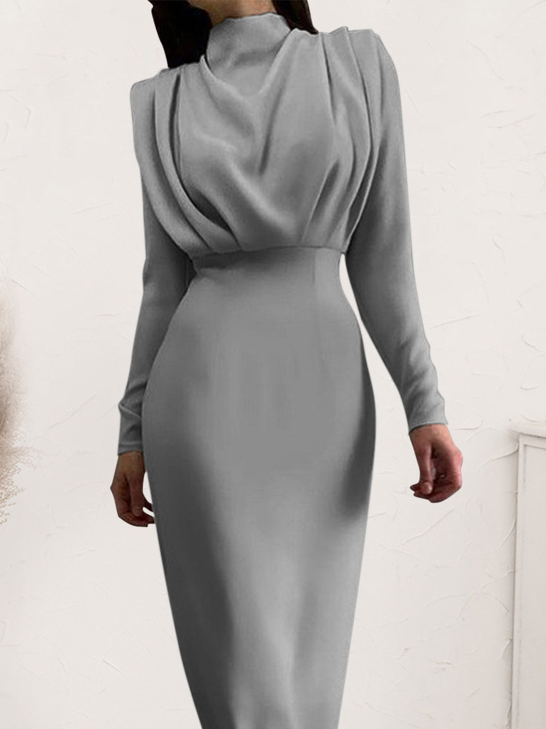 Ruched Turtleneck Long Sleeve Dress