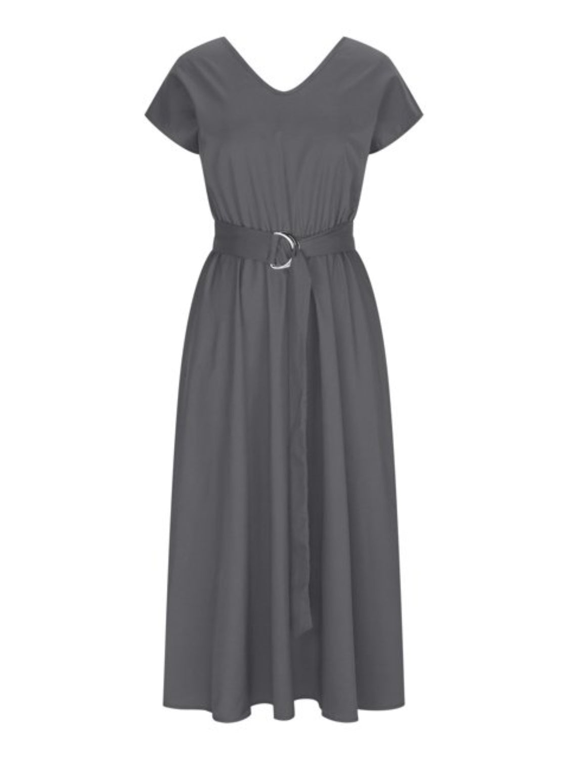 Ruched V-Neck Cap Sleeve Dress