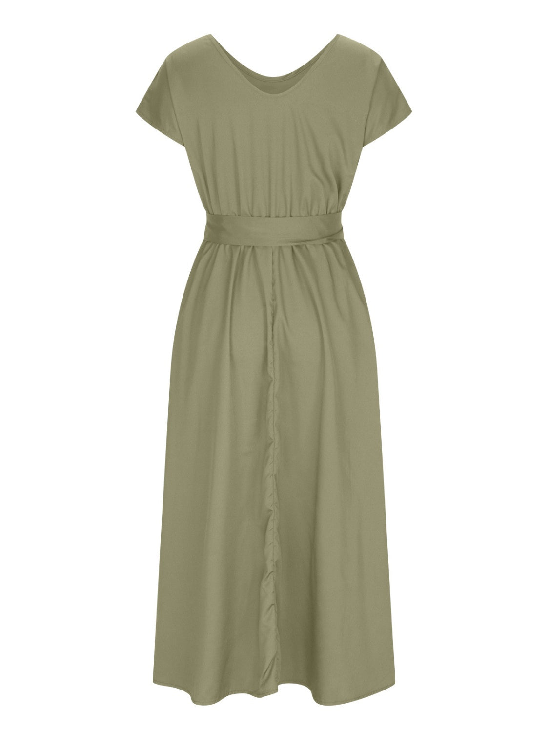 Ruched V-Neck Cap Sleeve Dress