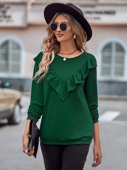 Ruffled Round Neck Long Sleeve Top