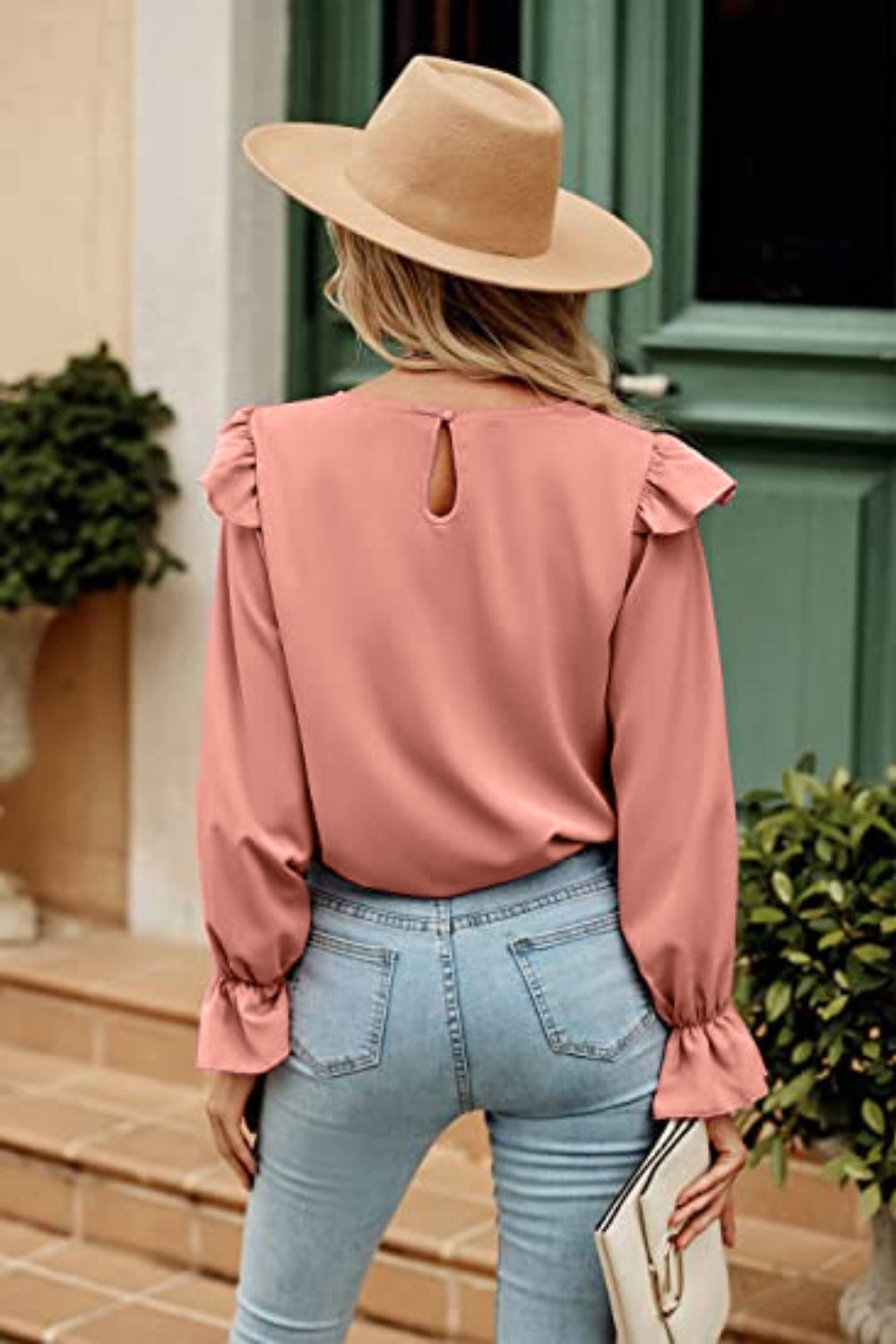 Ruffled Round Neck Long Sleeve Top