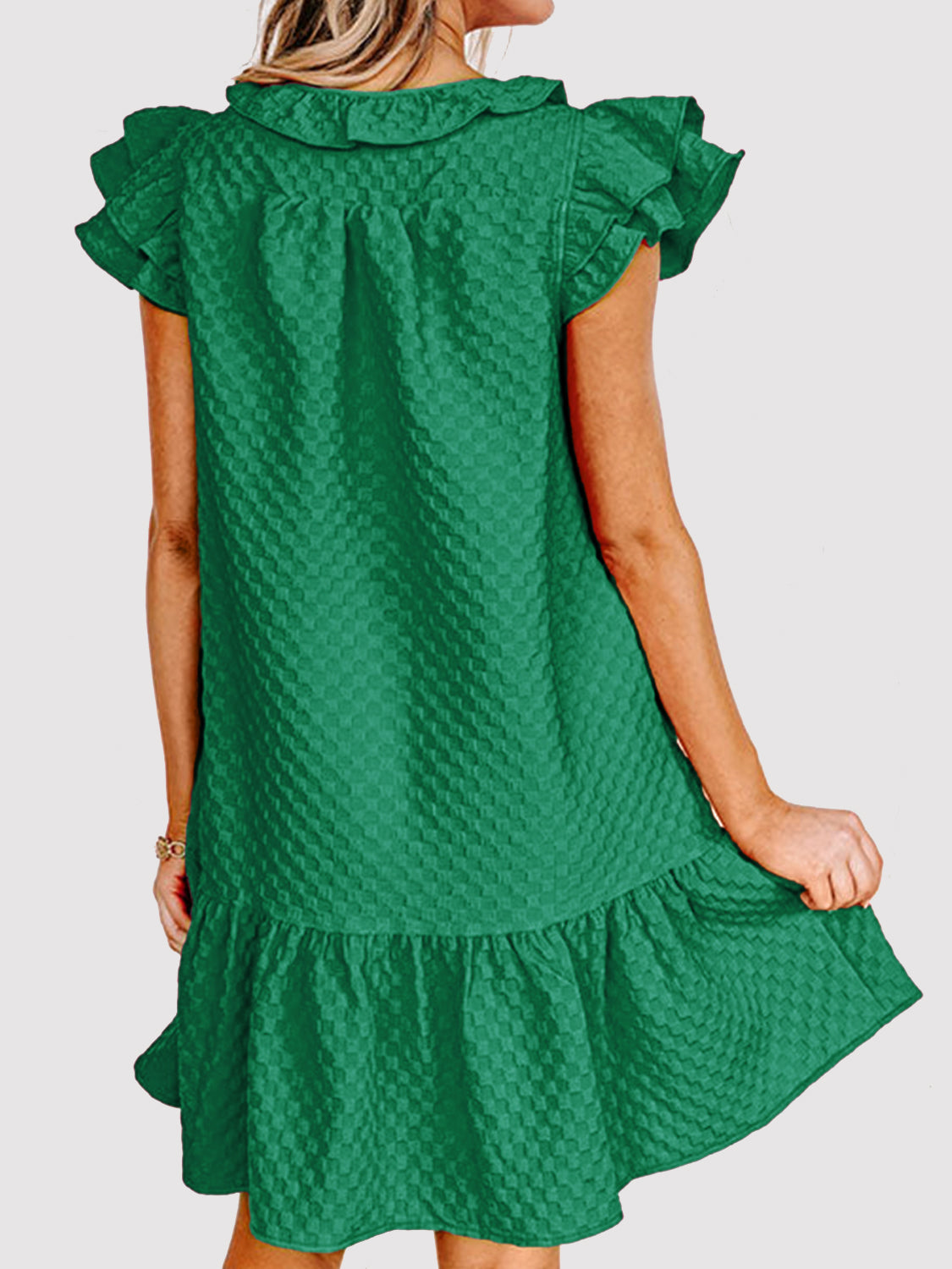 Ruffled Tie Neck Cap Sleeve Dress