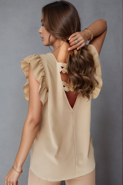 Ruffled V-Neck Cap Sleeve Blouse