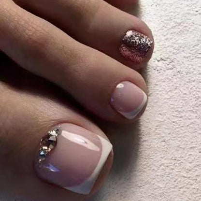 24Pcs False Toes Nails French Square Nude Color Nature Fake Toe Nails Feet Nail Tips Artificial Press On Toenails for Women 2025