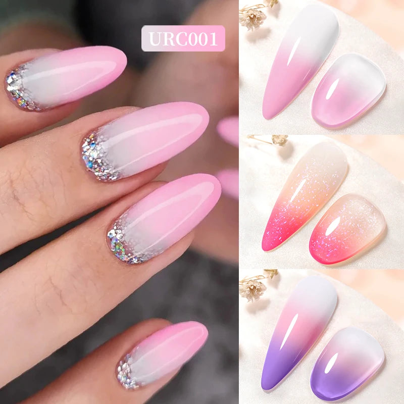 UR SUGAR 7ml Thermal Gel Nail Polish Pink White 3 Layers Color changing Semi Permanent Soak Off Varnish Manicure Glass Bottle