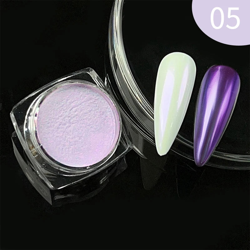 NICOLE DIARY 5g Aurora Pearl White Pink Nail Powder Chrome Pigments Metallic Rubbing Dust Moonlight Effect Nail Arts Decoration