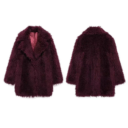 Luxury Fluffy Faux Fur Long Coat Women Lapel Long Sleeve Loose Thicken Warm Overcoat 2024 Autumn Winter Lady Fashion Streetwear